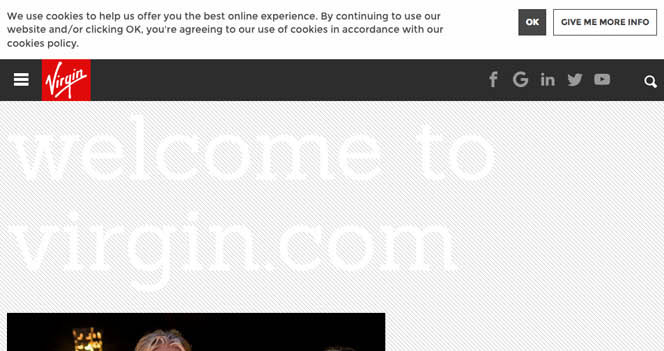 Screenshot de Virgin.com usando Drupal